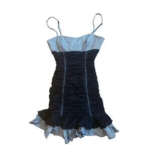 NWT Bebe Vintage Y2K Black and White Shirred Bodice Corset Ruffle Dress 4 RARE